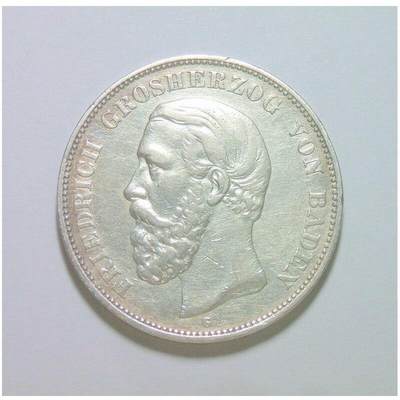 【银】德国巴登1875年 腓特烈一世短翅5马克大银币 极美品 - 【银】德国巴登1875年 腓特烈一世短翅5马克大银币 极美品