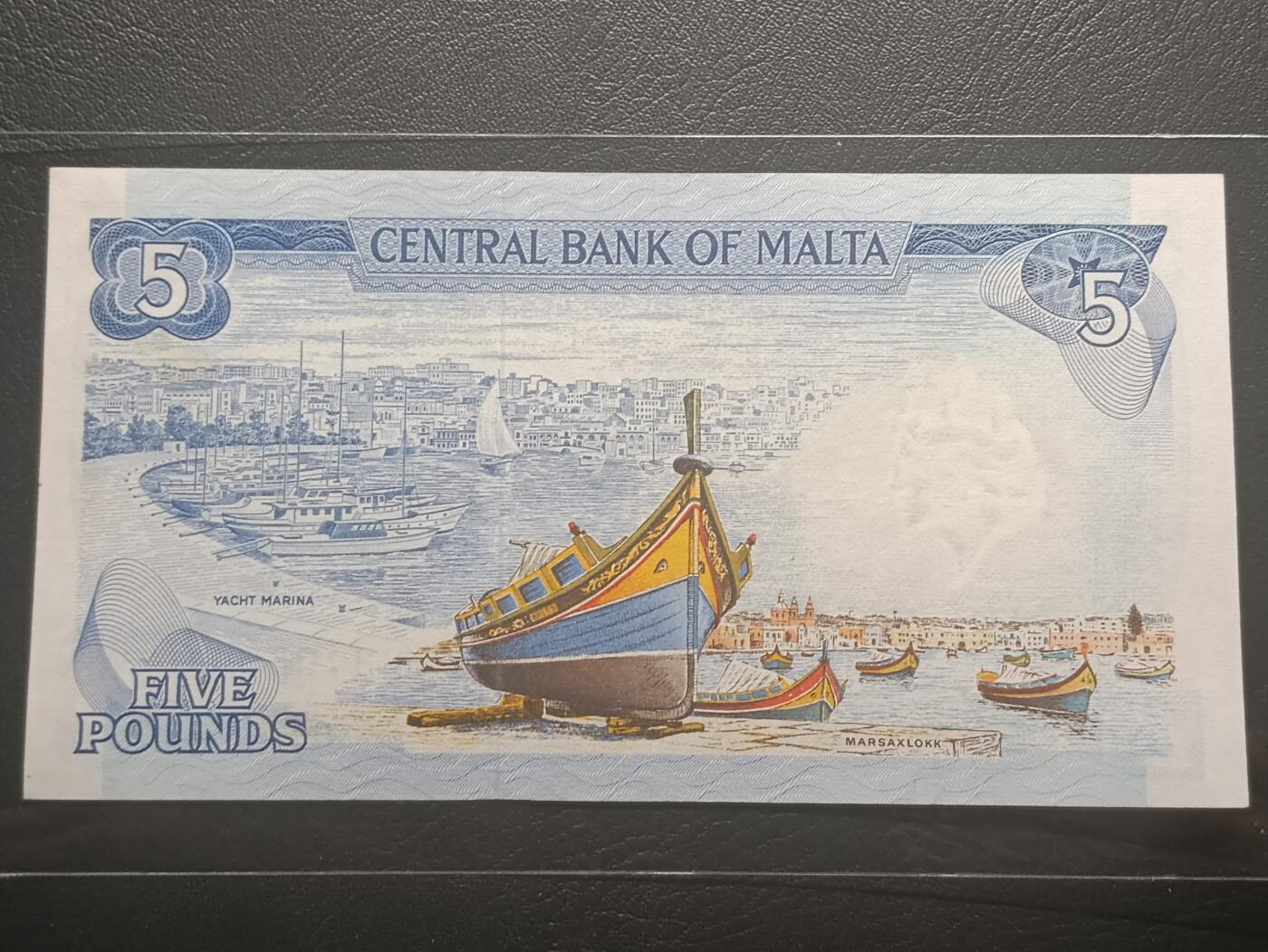 2026二月第一期，总215期 马耳他1973版5里拉UNC-，国徽和彩绘的特色小船