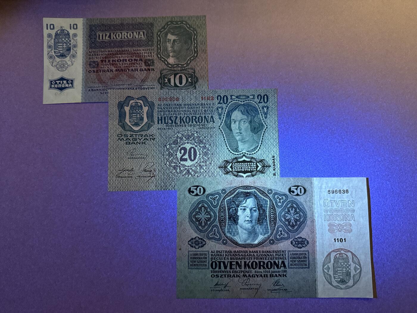 《艾美收藏》第230期-2.1周日外币年前精品场 奥匈帝国10、20、50克朗3张 AU 1915年一战时期纸币 百年历史见证