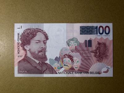 《艾美收藏》第230期-2.1周日外币年前精品场 - 比利时100法郎 UNC 末版 比利时画家恩索尔 无47