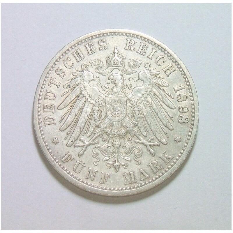 【银】德国巴登1898年 腓特烈一世5马克大银币 爽品