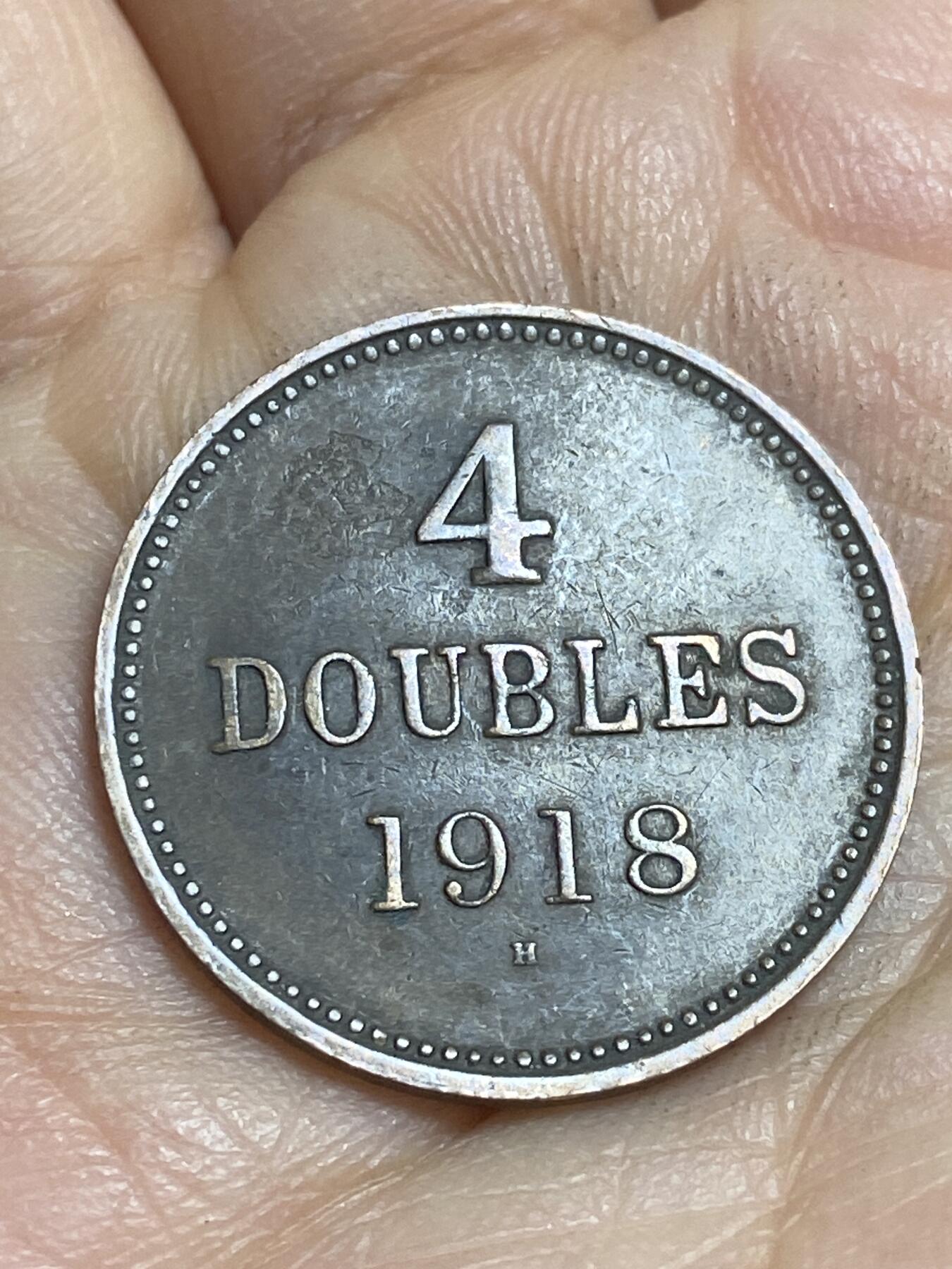 2026年第十六场(总第一百八十五场）外国好品散币场(免佣金) 英属根西岛🇬🇬1918年4道布(乔治五世时期，H标喜敦厂造)