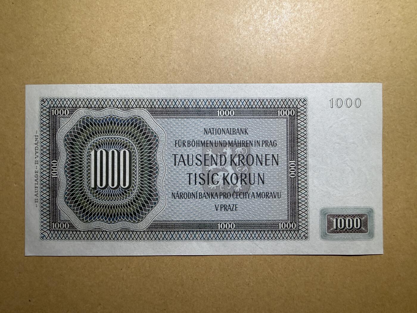 《艾美收藏》第230期-2.1周日外币年前精品场 波西米亚与摩拉维亚1000克朗 UNC 1942年大票幅 无47