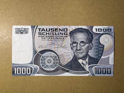 《艾美收藏》第230期-2.1周日外币年前精品场 - 奥地利1000先令 UNC 1983年薛定谔 角上有处轻微荧光 无4双尾
