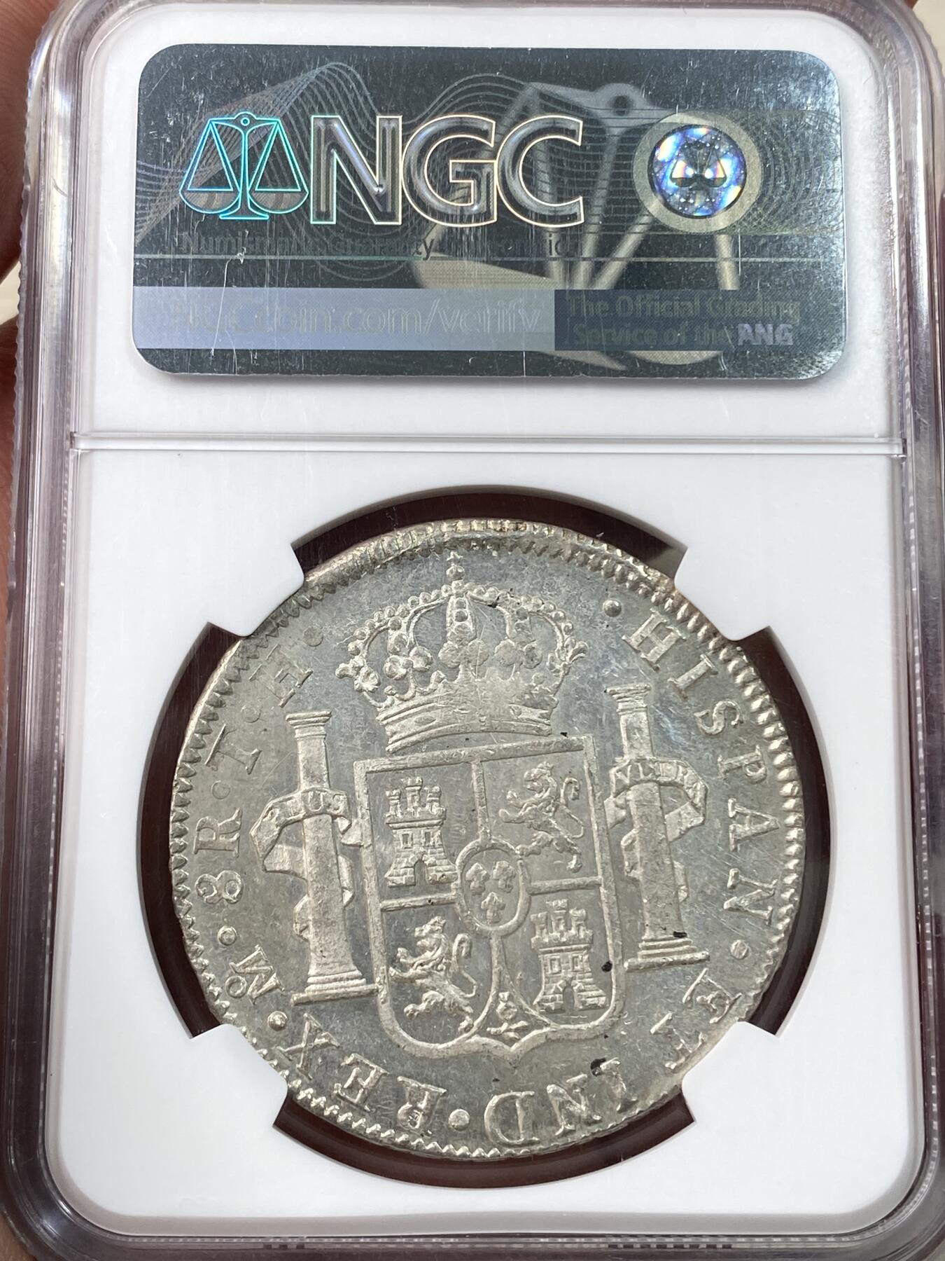 万国钱币拍卖第060期（万国六十期纪念大拍） NGC MS61 1808MO TH西属墨西哥卡洛斯四世人像双柱8R 银霜转光淡雅青灰包浆极美 不可多得的收藏级品质