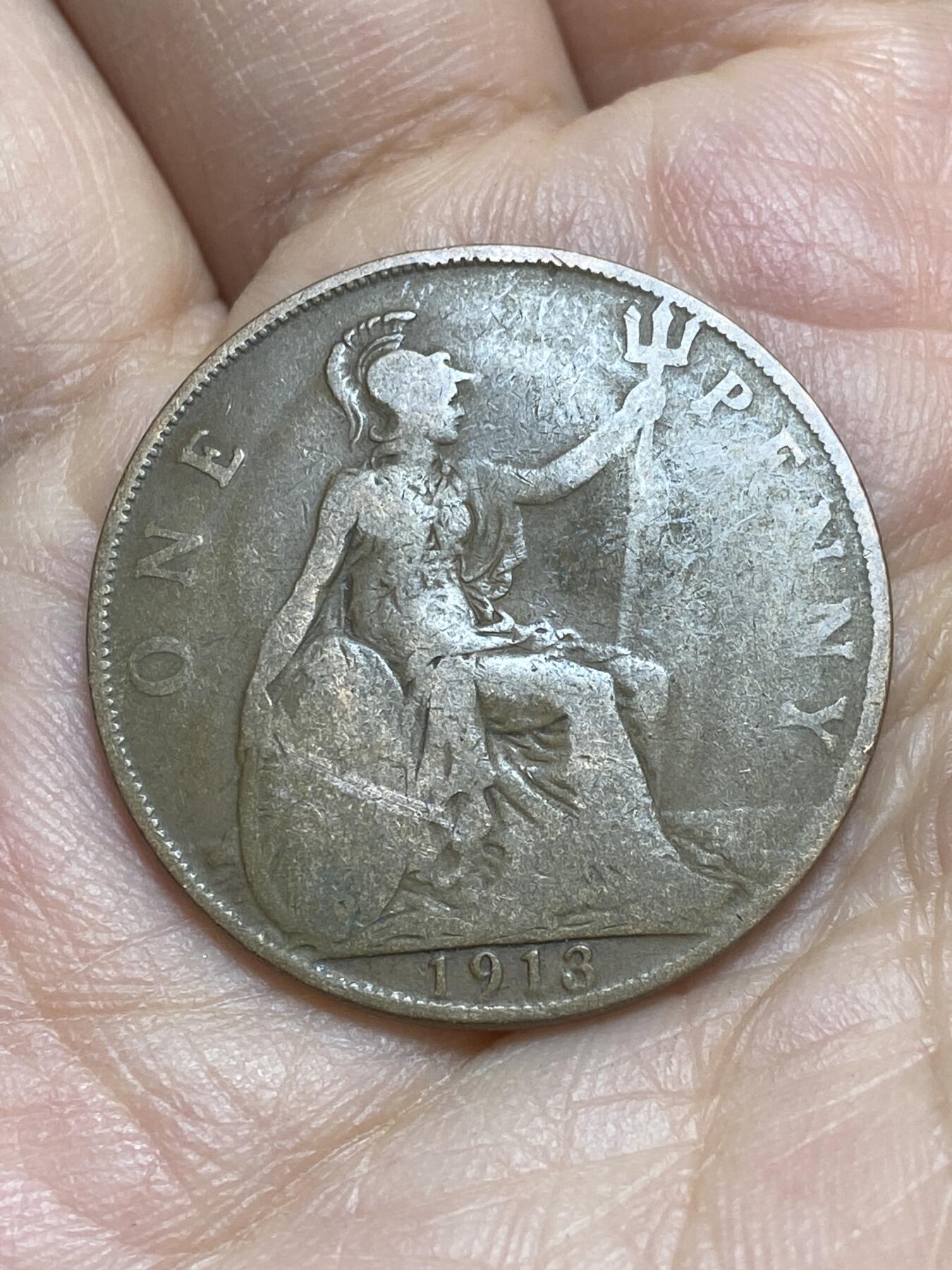 2026年第十六场(总第一百八十五场）外国好品散币场(免佣金) 透打–英国🇬🇧1913年1便士(乔治五世第一版)