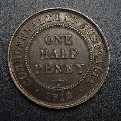 【淘币小摊】限时拍第八百六十拍  老铜币场  满百包邮可预留两周  周一统一发货  - 澳大利亚1912年乔治五世半便士铜币