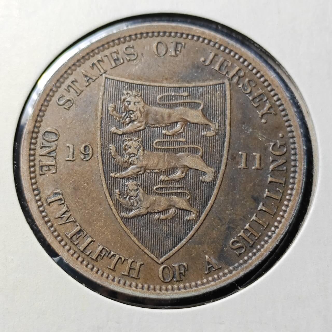 KK钱币收藏小铺  第398期 百期特拍（四拍之二） 2月预留时间 周末发货  1911英属泽西乔五1/12先令铜币