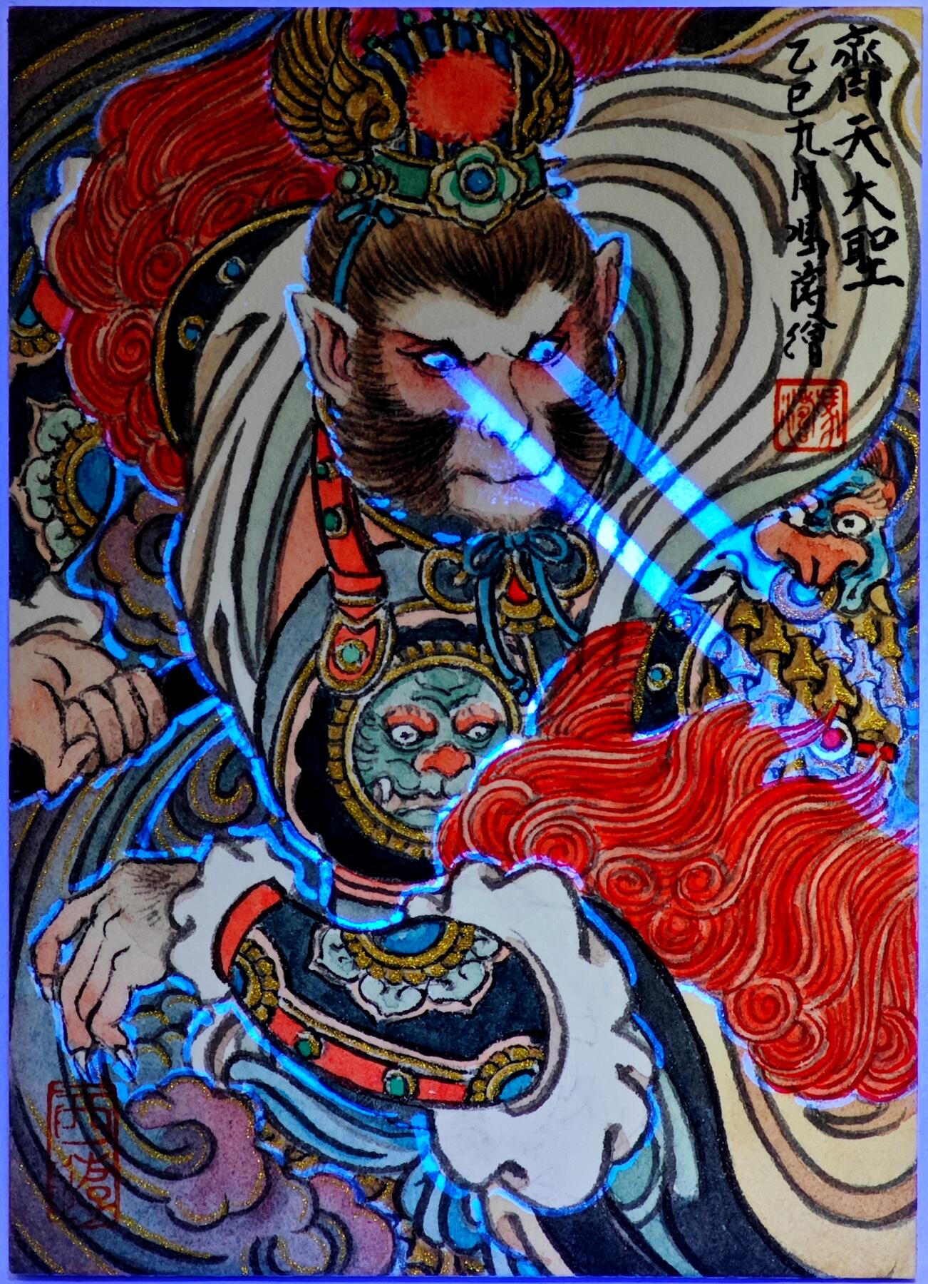 白泽拍卖卡牌手绘专场第32期（愿得长如此 年年物侯新） 2025 冯涛手绘卡 齐天大圣 特效  冯涛背简绘 卡砖封装