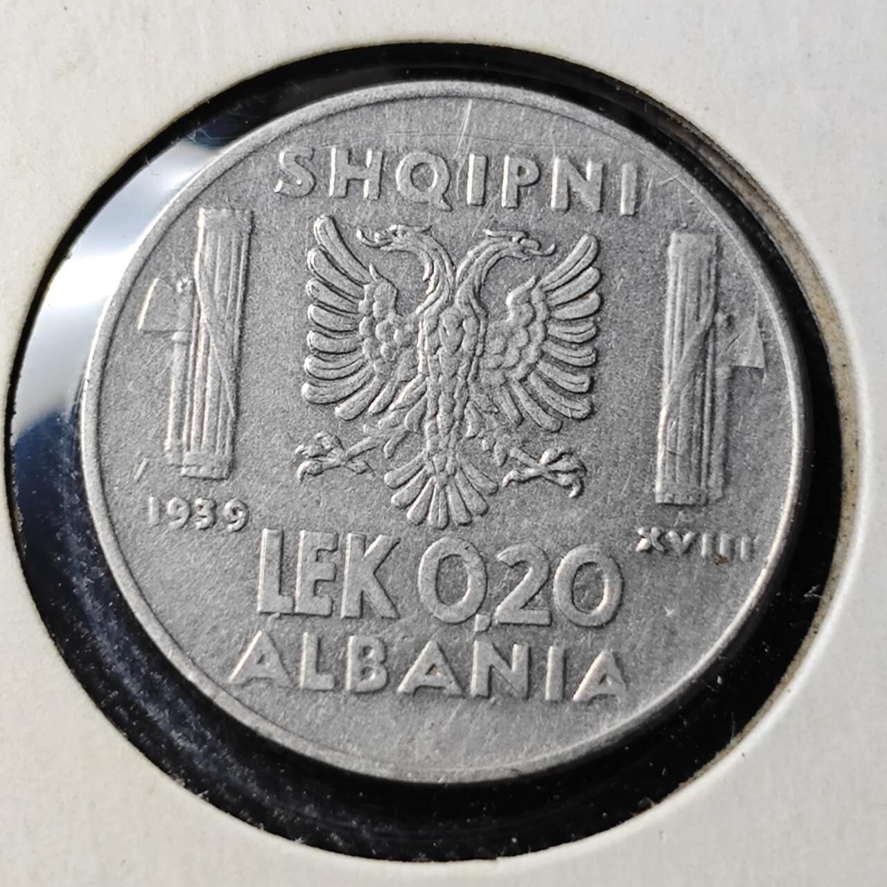 KK钱币收藏小铺  第398期 百期特拍（四拍之二） 2月预留时间 周末发货  1939意占阿尔巴尼亚0.2列克镍币