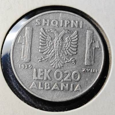 KK钱币收藏小铺  第398期 百期特拍（四拍之二） 2月预留时间 周末发货 -  1939意占阿尔巴尼亚0.2列克镍币
