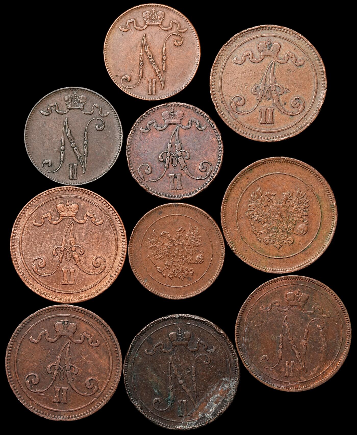 修遠堂世界钱币第103期 芬兰旧铜币一组，部分有伤