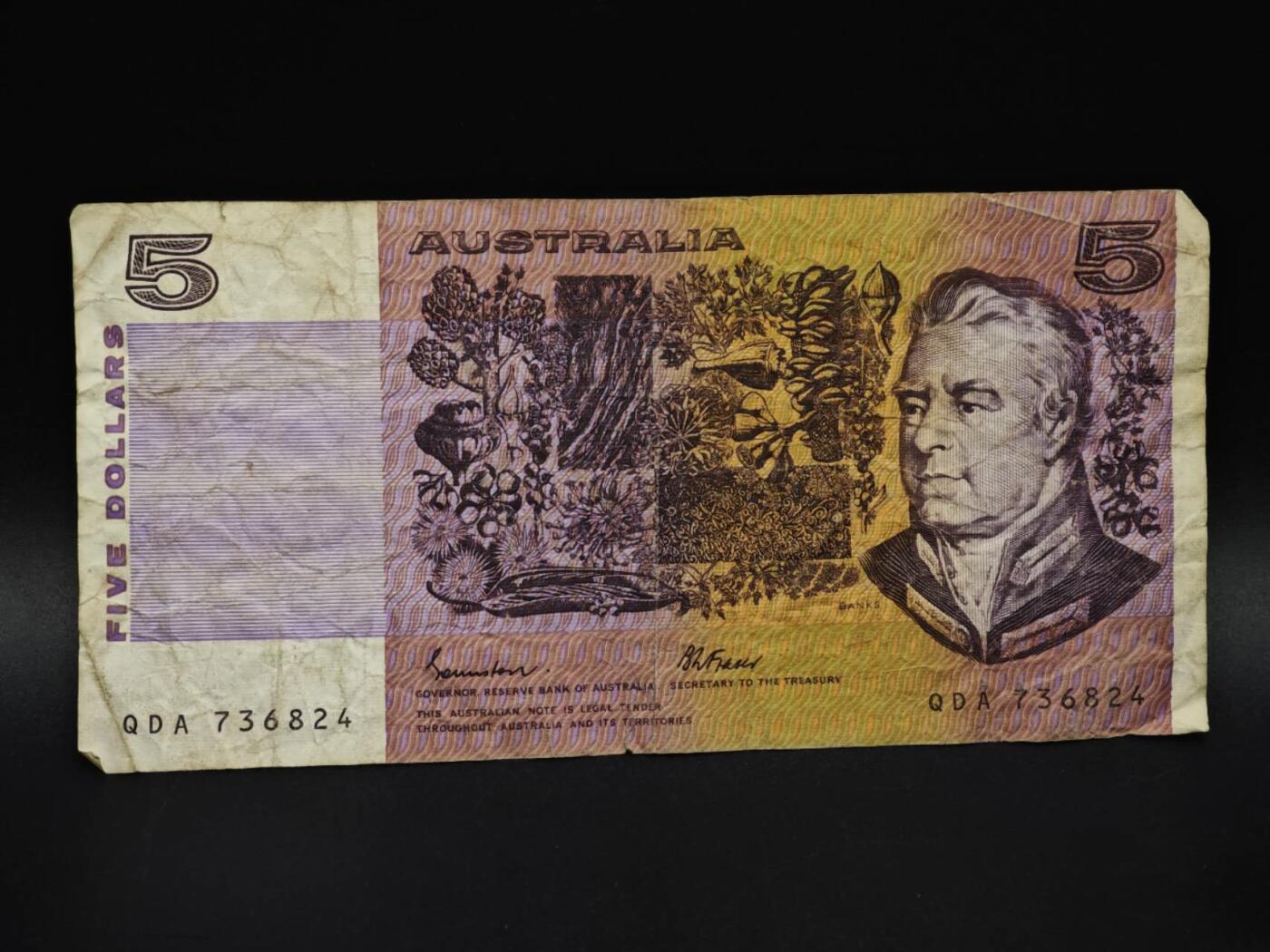 【淘币小摊】实时拍第八百五十九拍   无佣金福利纸币场   满百包邮可预留二周 每周一统一发货   澳大利亚5元纸币【有折】