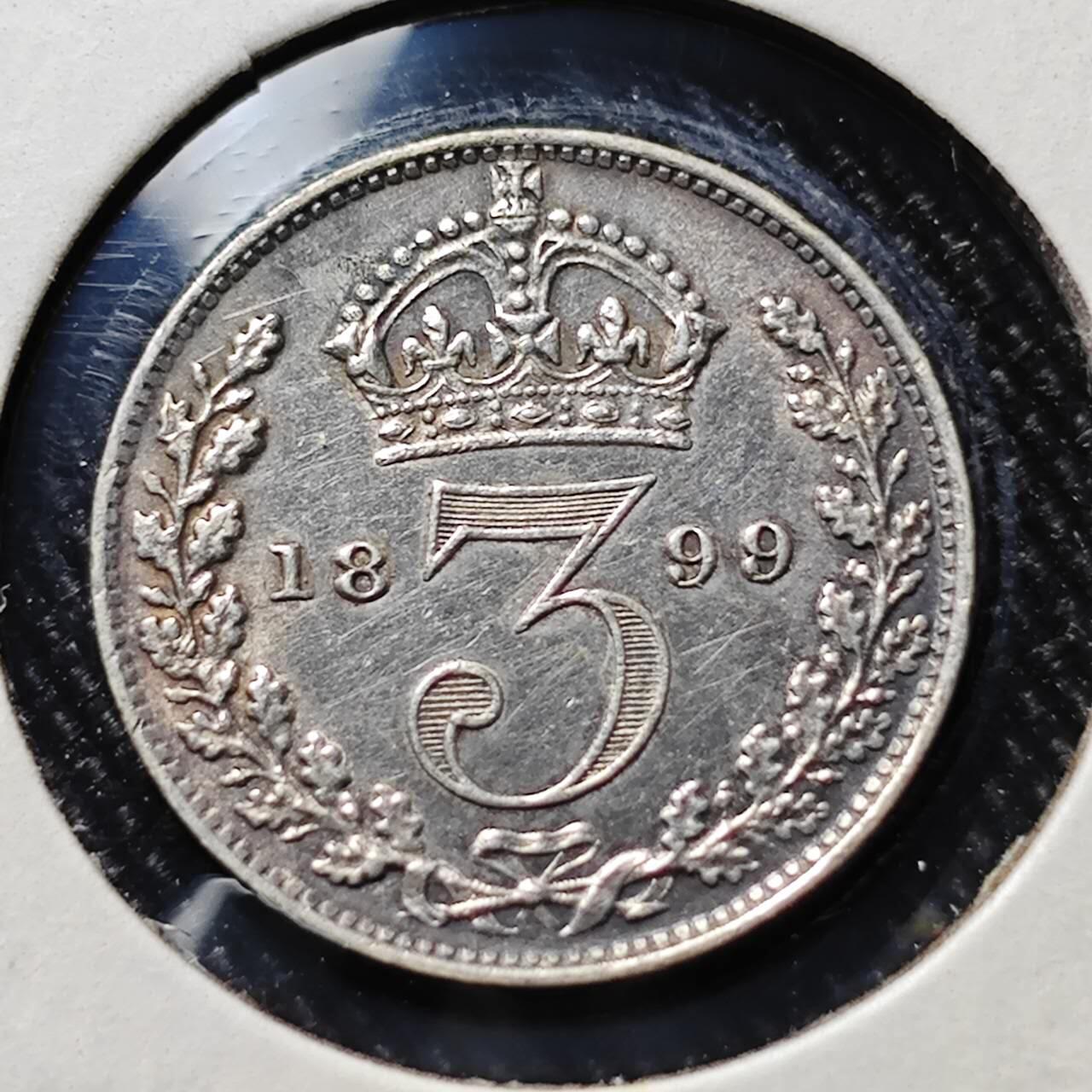 KK钱币收藏小铺  第398期 百期特拍（四拍之二） 2月预留时间 周末发货  1899英国维多利亚女王3便士银币 细节都在