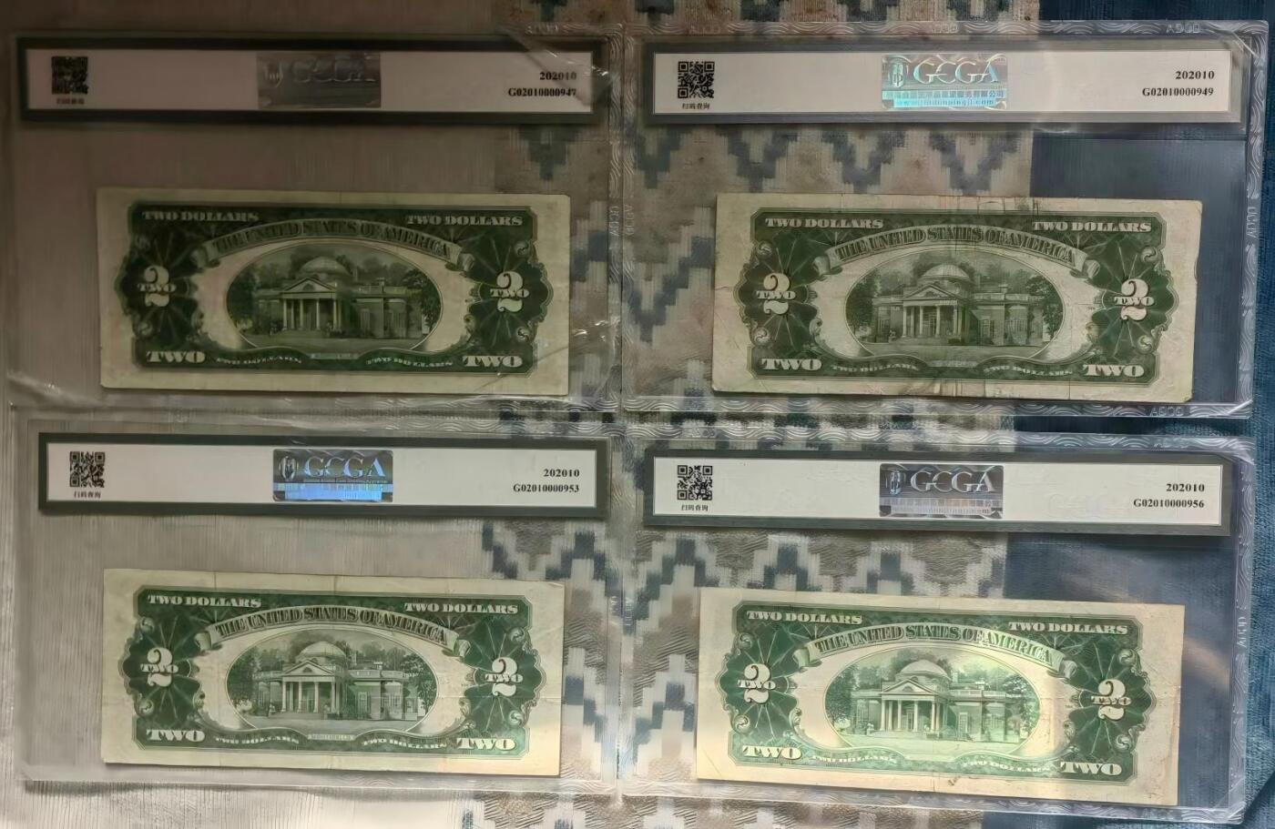 ACG评级美元纸币 美国红库印4签名1套很难得收藏金盾评级