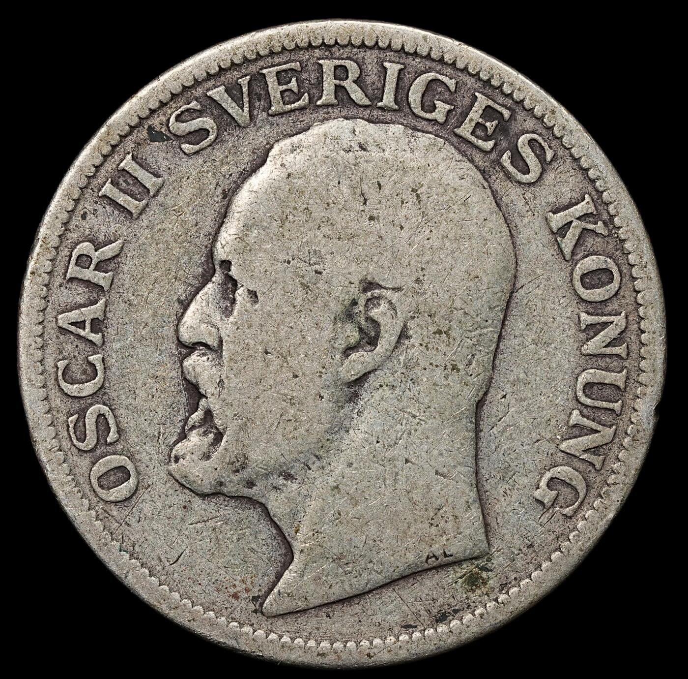 修遠堂世界钱币第103期 1907年瑞典1克朗银币，7.27g，含银80%