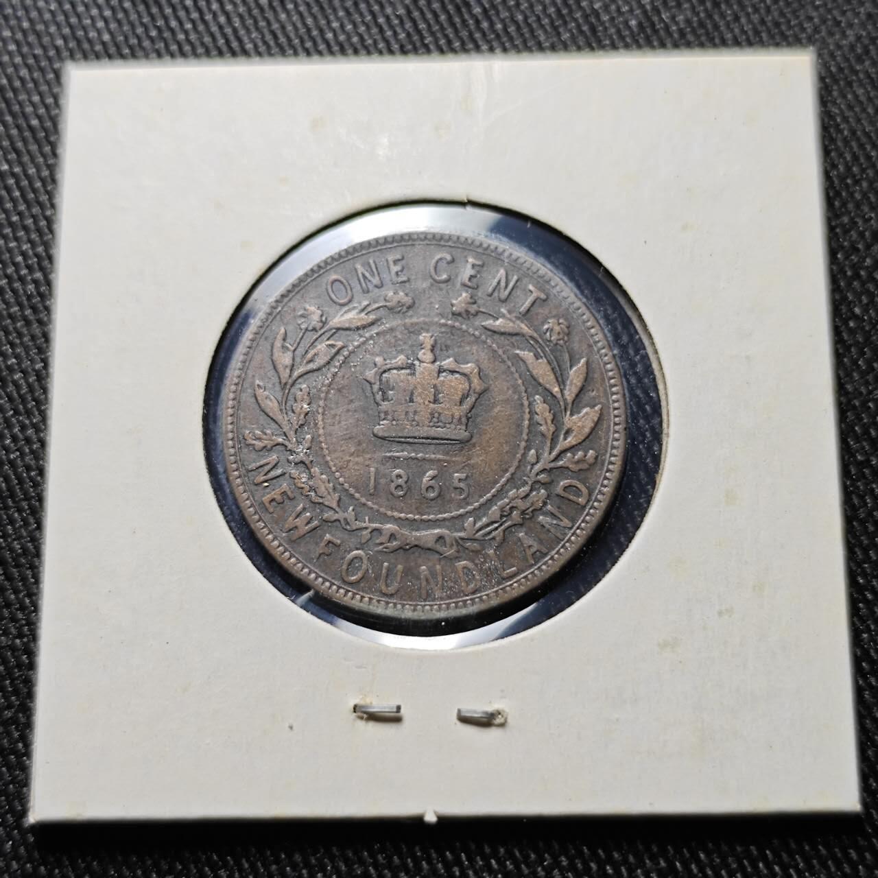 KK钱币收藏小铺  第398期 百期特拍（四拍之二） 2月预留时间 周末发货 1865年加拿大纽芬兰一分铜币 首年!