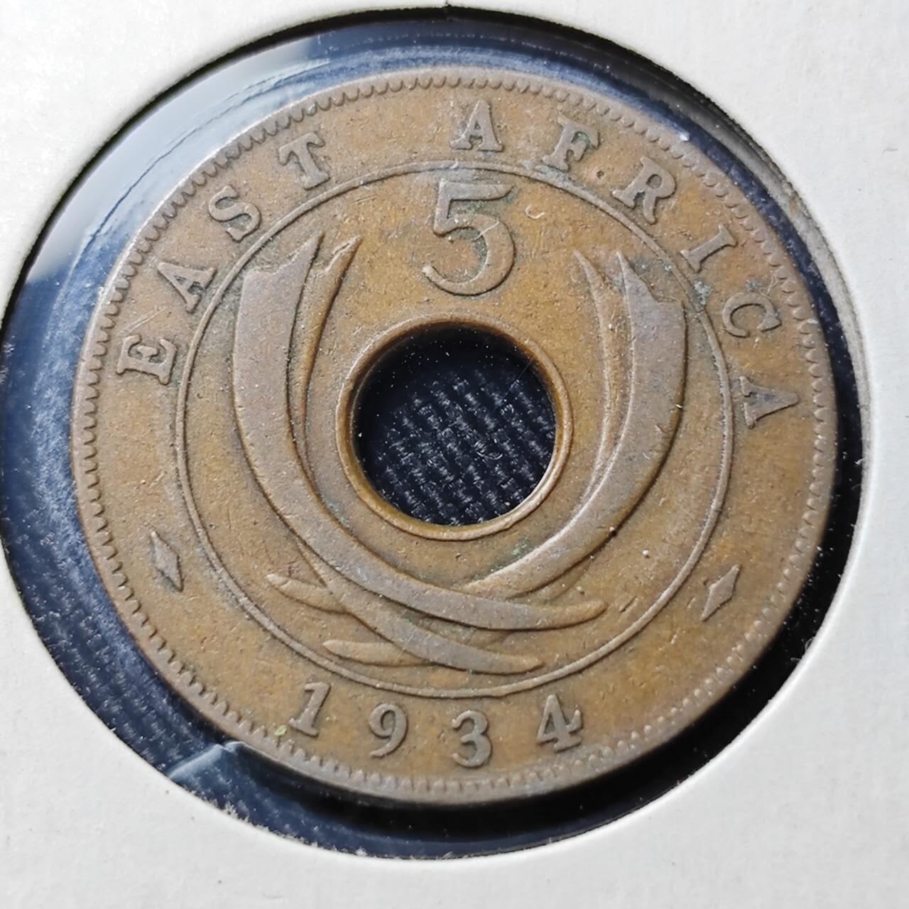 KK钱币收藏小铺  第398期 百期特拍（四拍之二） 2月预留时间 周末发货  1934英属东非乔五5分铜币