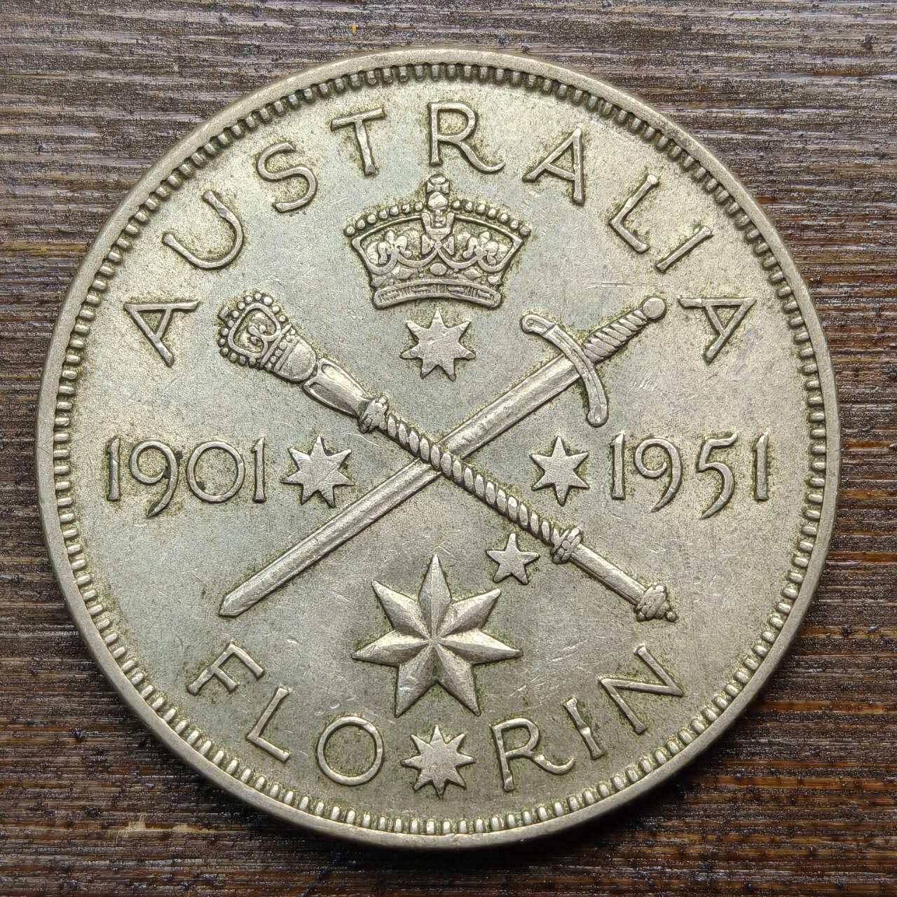 【春节前最后一拍，下一场3.3号】★第139加场★银币专场 不寄存，200包邮。不满200元，支付5元运费。《接受代拍 代送NGC评级》 20【无寄存】澳大利亚 1弗洛林 银币 1951年