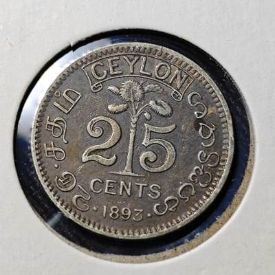 KK钱币收藏小铺  第398期 百期特拍（四拍之二） 2月预留时间 周末发货 -  1893英属锡兰维多利亚女王25分银币