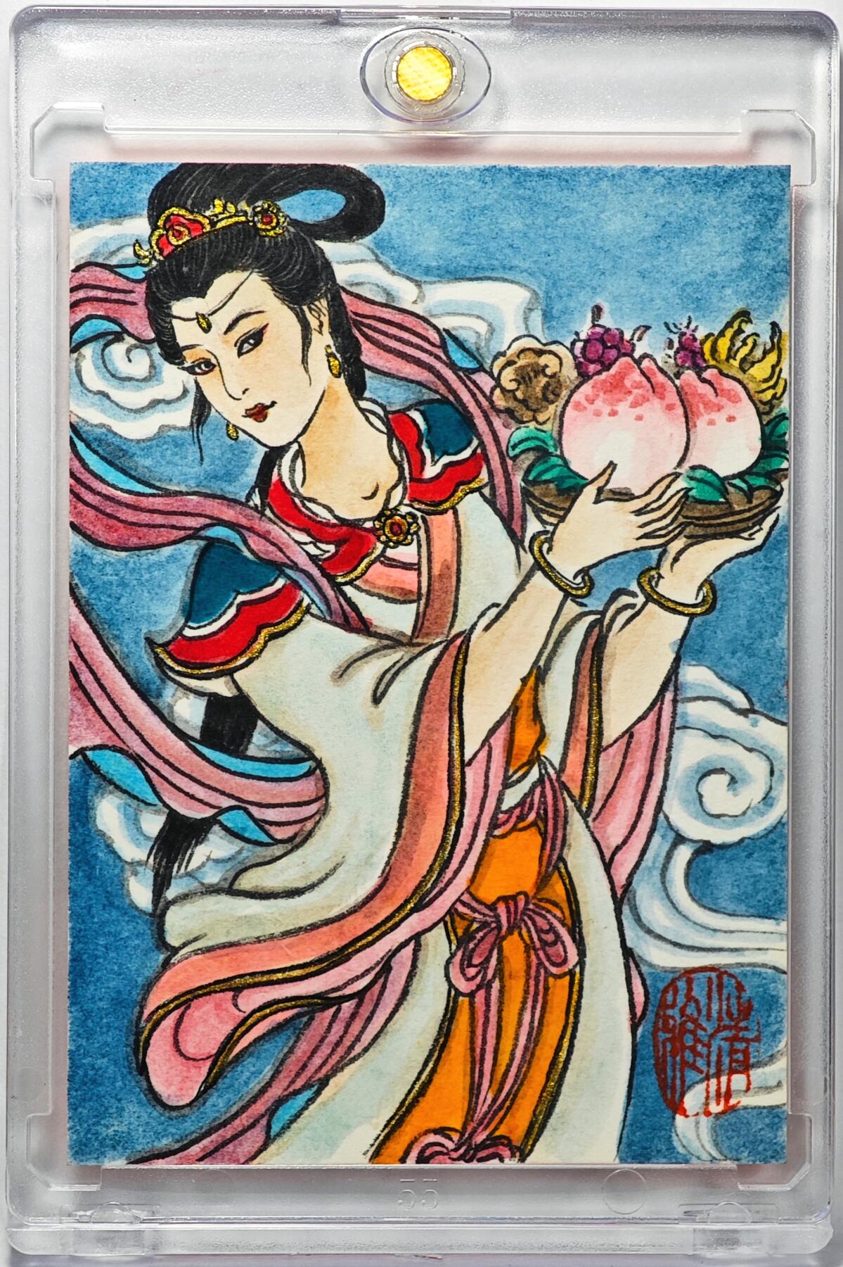 白泽拍卖卡牌手绘专场第32期（愿得长如此 年年物侯新） 2025 卢艺丰手绘卡 麻姑献寿  卢艺丰背简绘 福寿安康 卡砖封装