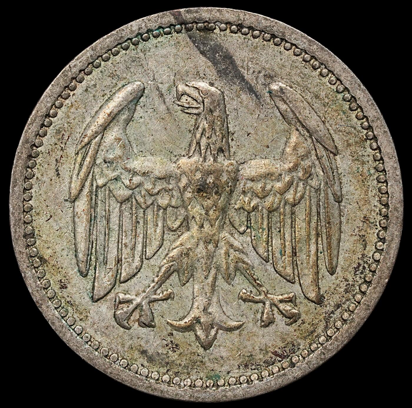 修遠堂世界钱币第103期 1924年德国1马克银币 A厂铭，4.98g，含银50%