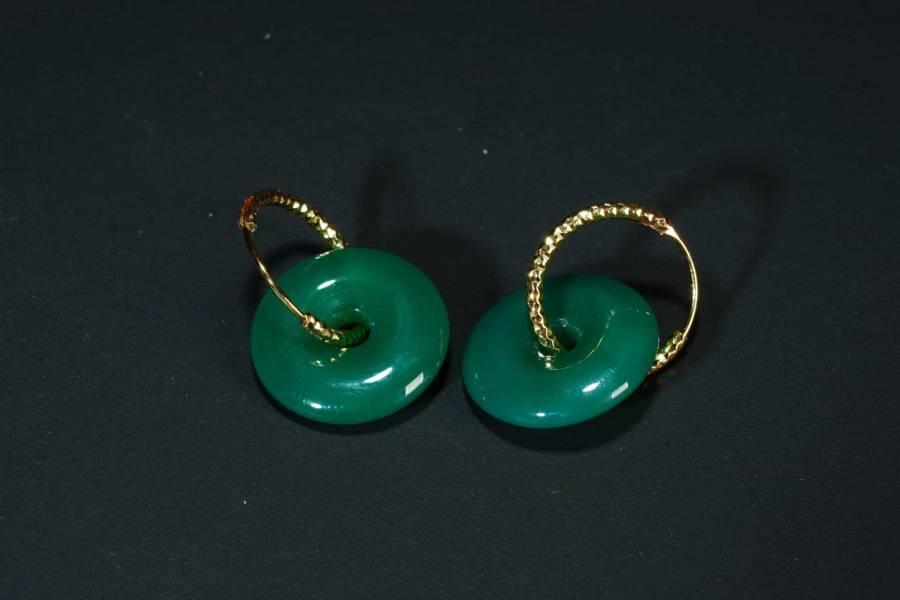 上海都达杂项专场十八（全场包邮） 天然绿玛瑙平安扣耳环一对 附鉴定证书