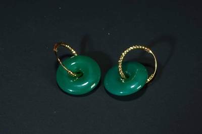 上海都达杂项专场十八（全场包邮） - 天然绿玛瑙平安扣耳环一对 附鉴定证书