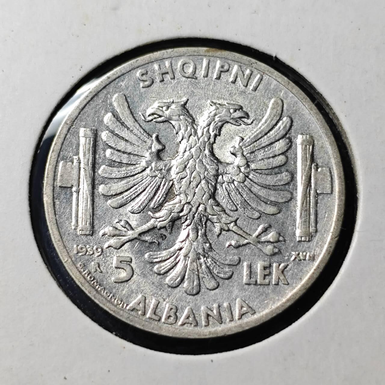 KK钱币收藏小铺  第398期 百期特拍（四拍之二） 2月预留时间 周末发货  1939意占阿尔巴尼亚5列克 银币