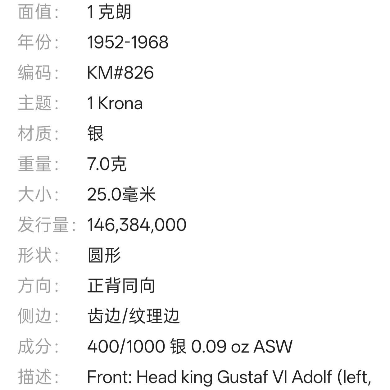 【春节前最后一拍，下一场3.3号】★第139加场★银币专场 不寄存，200包邮。不满200元，支付5元运费。《接受代拍 代送NGC评级》 44【无寄存】瑞典 1965年 1克朗 银币