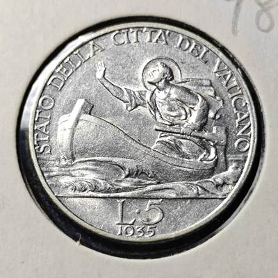 KK钱币收藏小铺  第398期 百期特拍（四拍之二） 2月预留时间 周末发货 - 1935梵蒂冈5里拉银币 