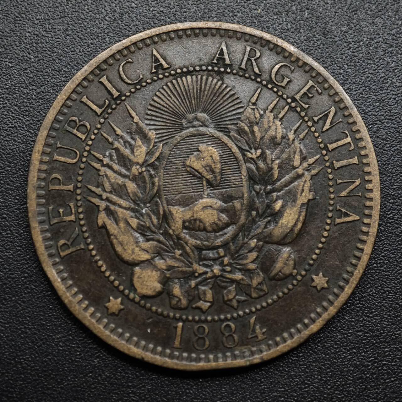 【淘币小摊】限时拍第八百六十拍  老铜币场  满百包邮可预留两周  周一统一发货  阿根廷1884年2分铜币