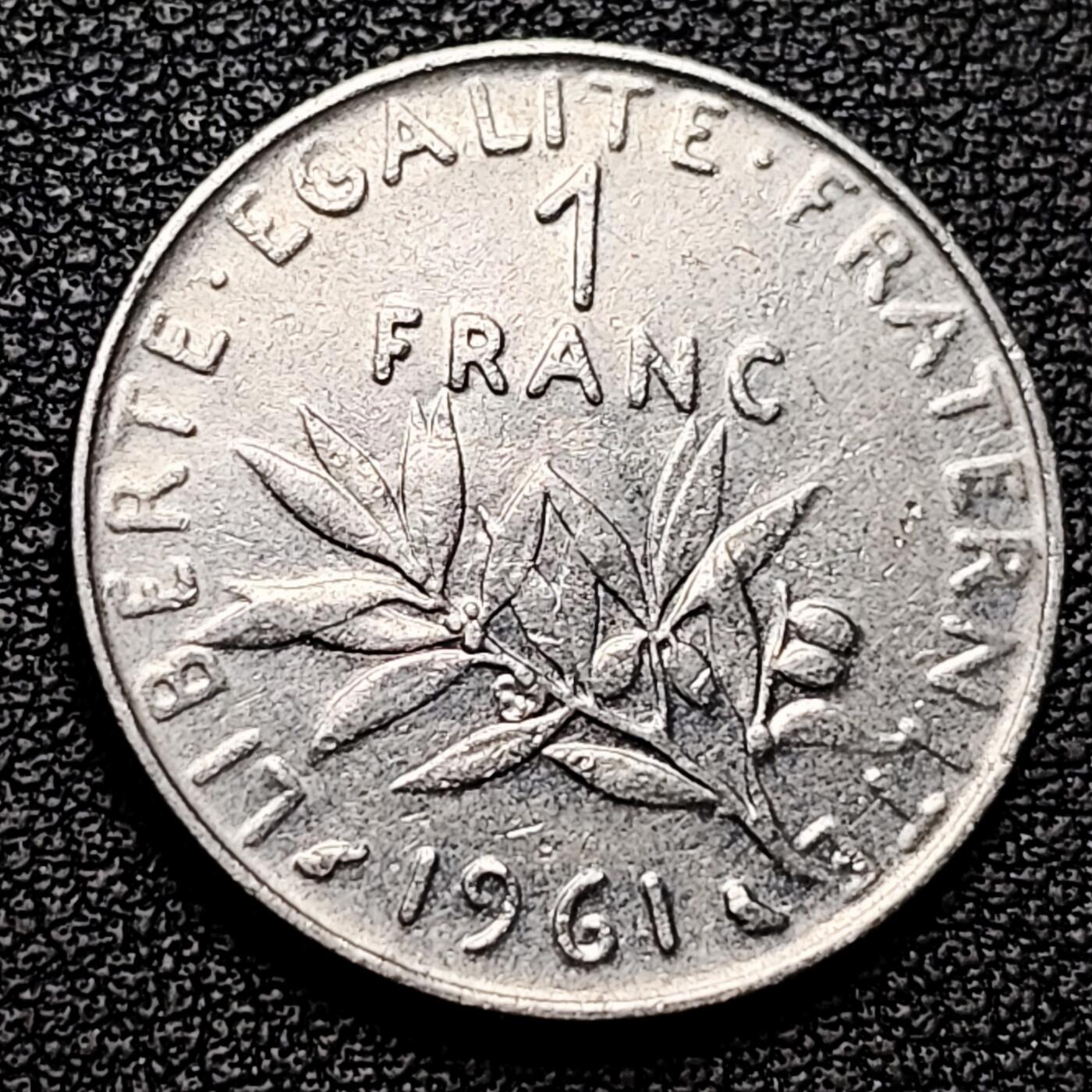 泉币菌-第180场- 精品福利场 法国早期（1961年）1法郎镍币  播种女神 入欧前 末版 绝版币