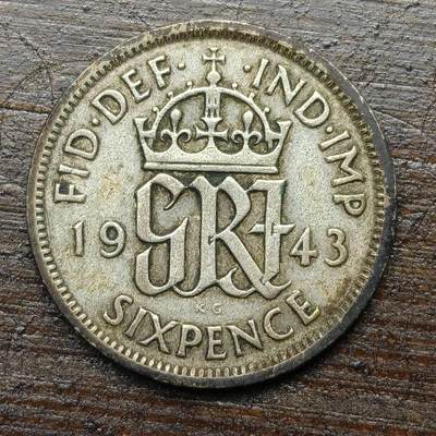 【春节前最后一拍，下一场3.3号】★第139加场★银币专场 不寄存，200包邮。不满200元，支付5元运费。《接受代拍 代送NGC评级》 - 124【无寄存】英国 1943年 6便士 银币