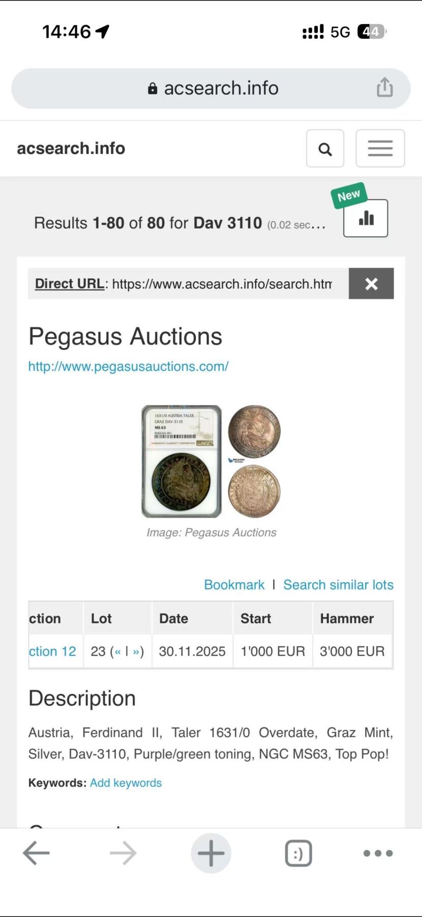 万国钱币拍卖第060期（万国六十期纪念大拍） NGC MS63 神圣罗马帝国1636年费迪南德二世大泰勒  格拉茨厂铸。正面为头戴桂冠，身着戎装的皇帝肖像，背面是格拉茨厂的特色华美盾徽。五彩原味厚包浆，打制深峻且周正，63中的佼佼者。类似63分在25年欧拍成交价约合3万人民币。