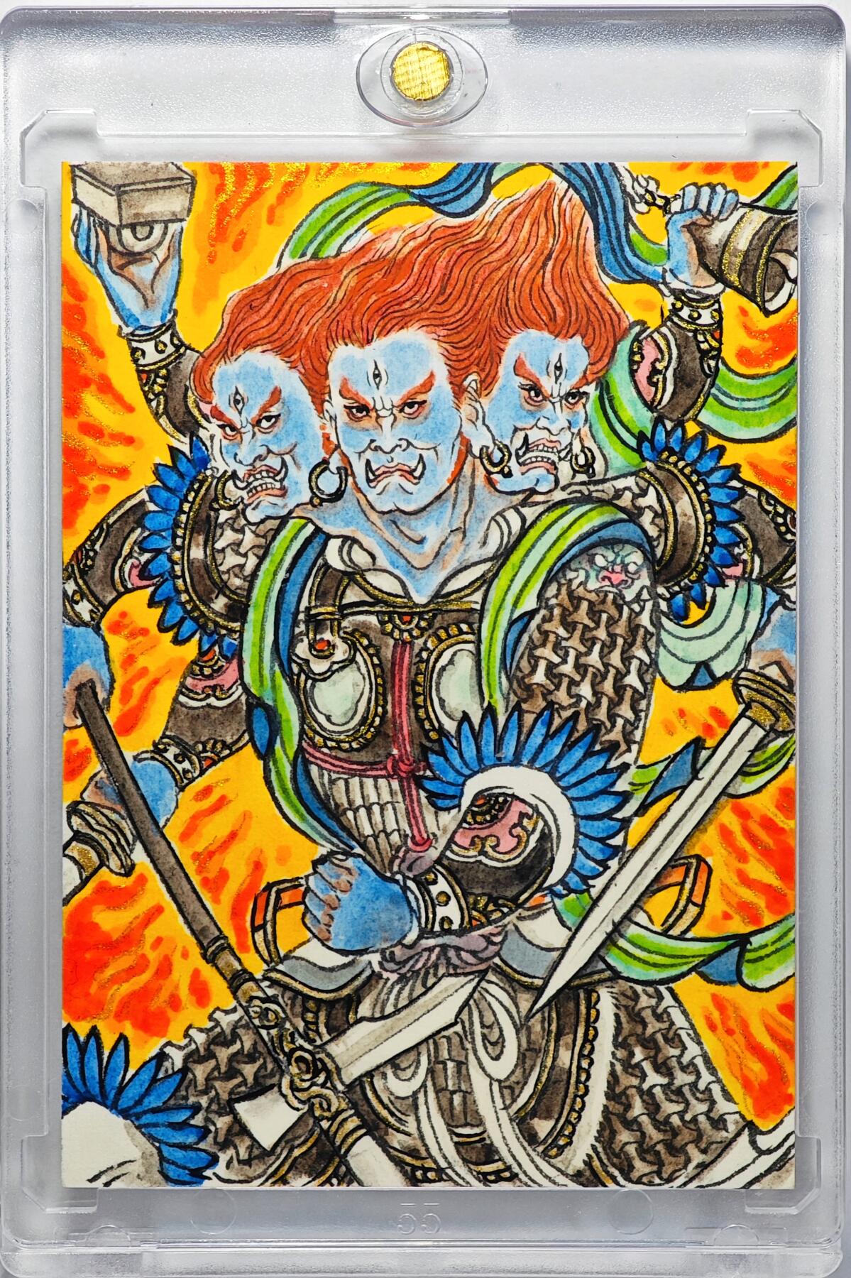 白泽拍卖卡牌手绘专场第32期（愿得长如此 年年物侯新） 2025 卢艺丰手绘卡 殷郊太岁  卢艺丰背签题 钤印 卡砖封装