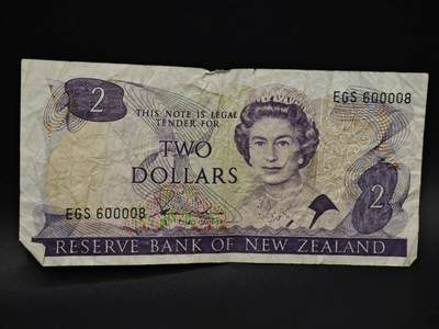 【淘币小摊】实时拍第八百五十九拍   无佣金福利纸币场   满百包邮可预留二周 每周一统一发货   - 新西兰2元纸币【有折】