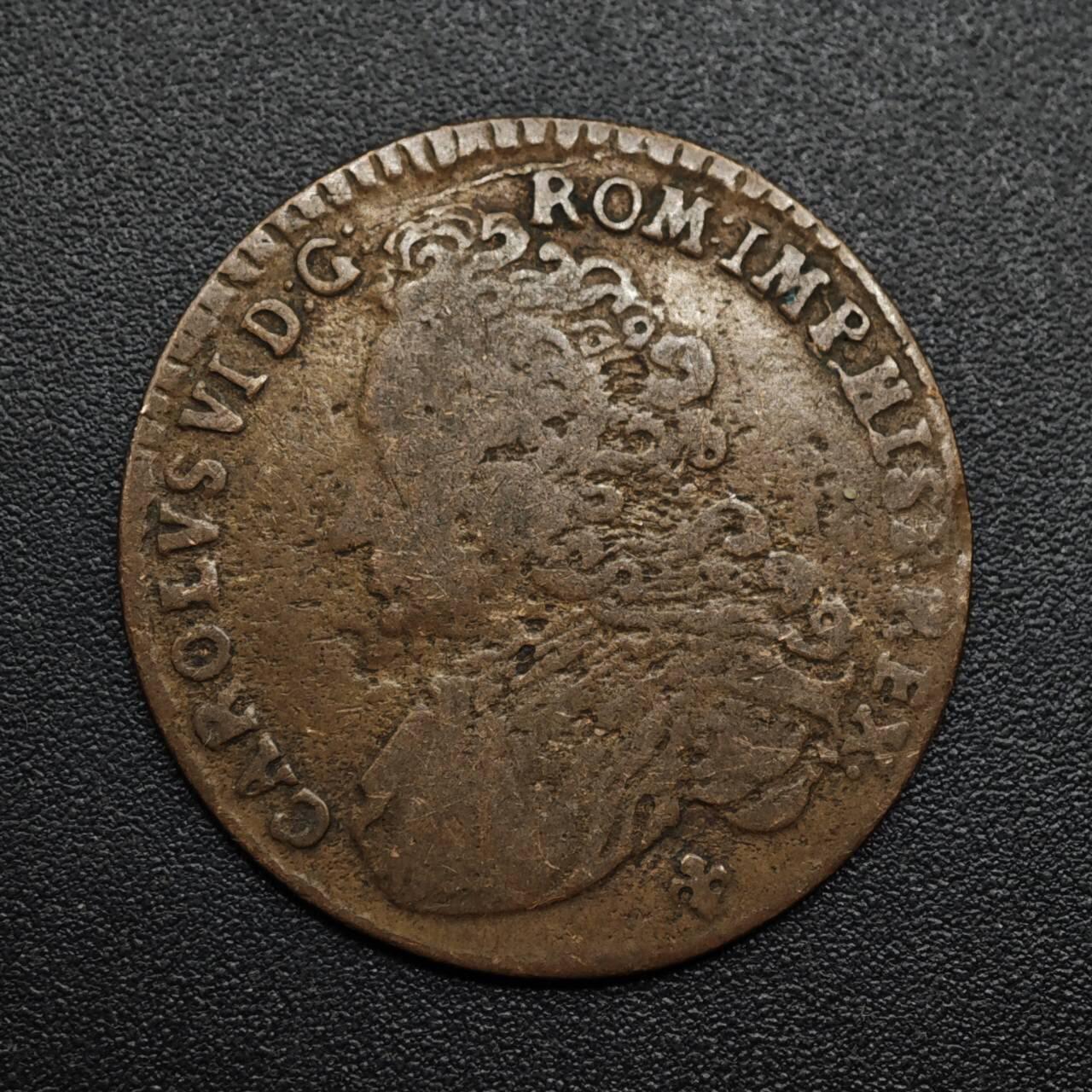 【淘币小摊】限时拍第八百六十拍  老铜币场  满百包邮可预留两周  周一统一发货  奥地利尼德兰1712年查理六世1LIARD铜币