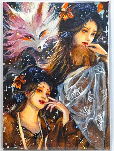 白泽拍卖卡牌手绘专场第32期（愿得长如此 年年物侯新） - 2025 茉可手绘卡 狐媚  楠一贴签