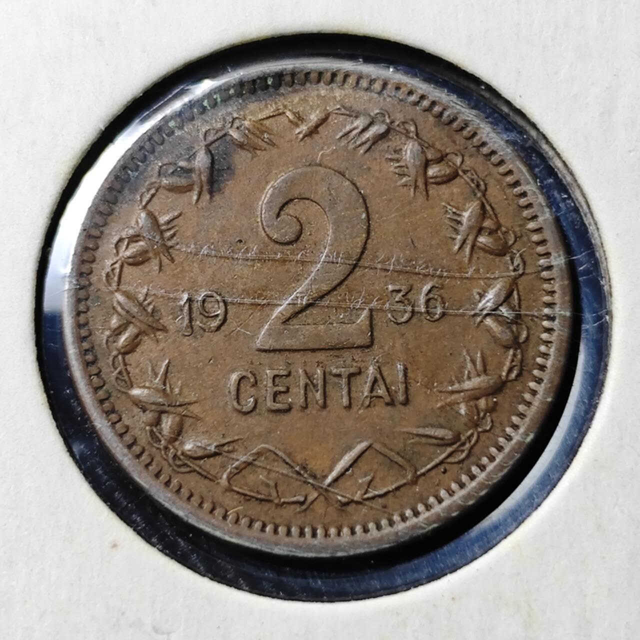 KK钱币收藏小铺  第398期 百期特拍（四拍之二） 2月预留时间 周末发货  1936立陶宛2分铜币