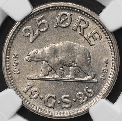 修遠堂世界钱币第103期 - NGC MS63 1926年格陵兰25欧尔