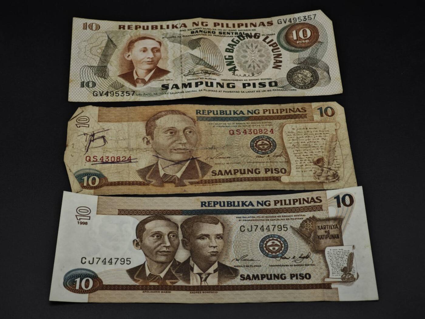 【淘币小摊】实时拍第八百五十九拍   无佣金福利纸币场   满百包邮可预留二周 每周一统一发货   菲律宾10比索纸币3张【有折】