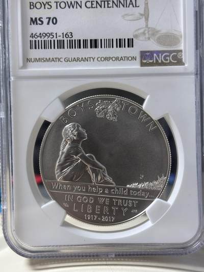 第190期拍卖 - 2017年美国儿童镇银币普制磨砂少见NGC-MS70满分，美国评级，26.73克，900银