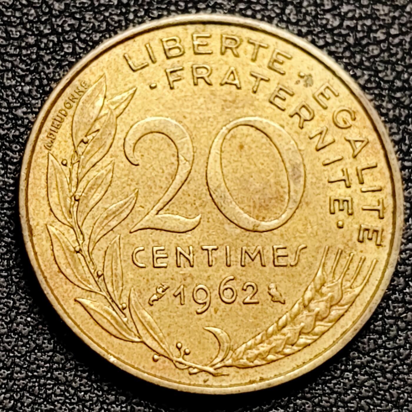 泉币菌-第180场- 精品福利场 法国1962年20生丁铜币 玛丽安娜 入欧前末版 绝版