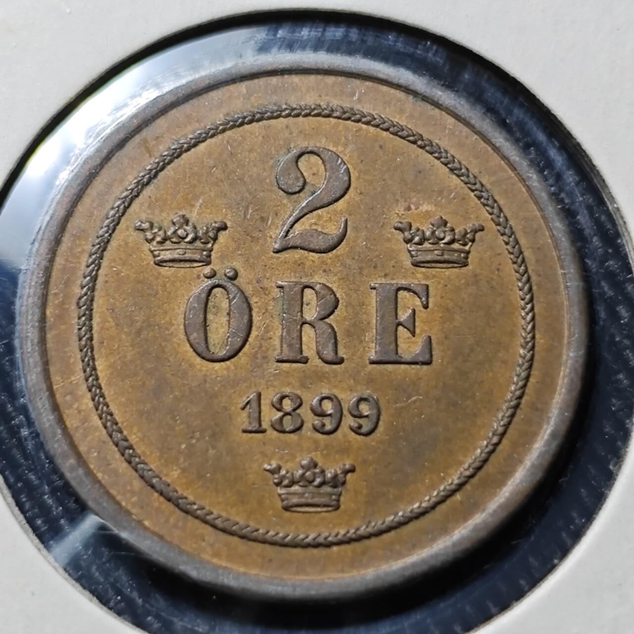 KK钱币收藏小铺  第398期 百期特拍（四拍之二） 2月预留时间 周末发货  1899瑞典2欧尔铜币