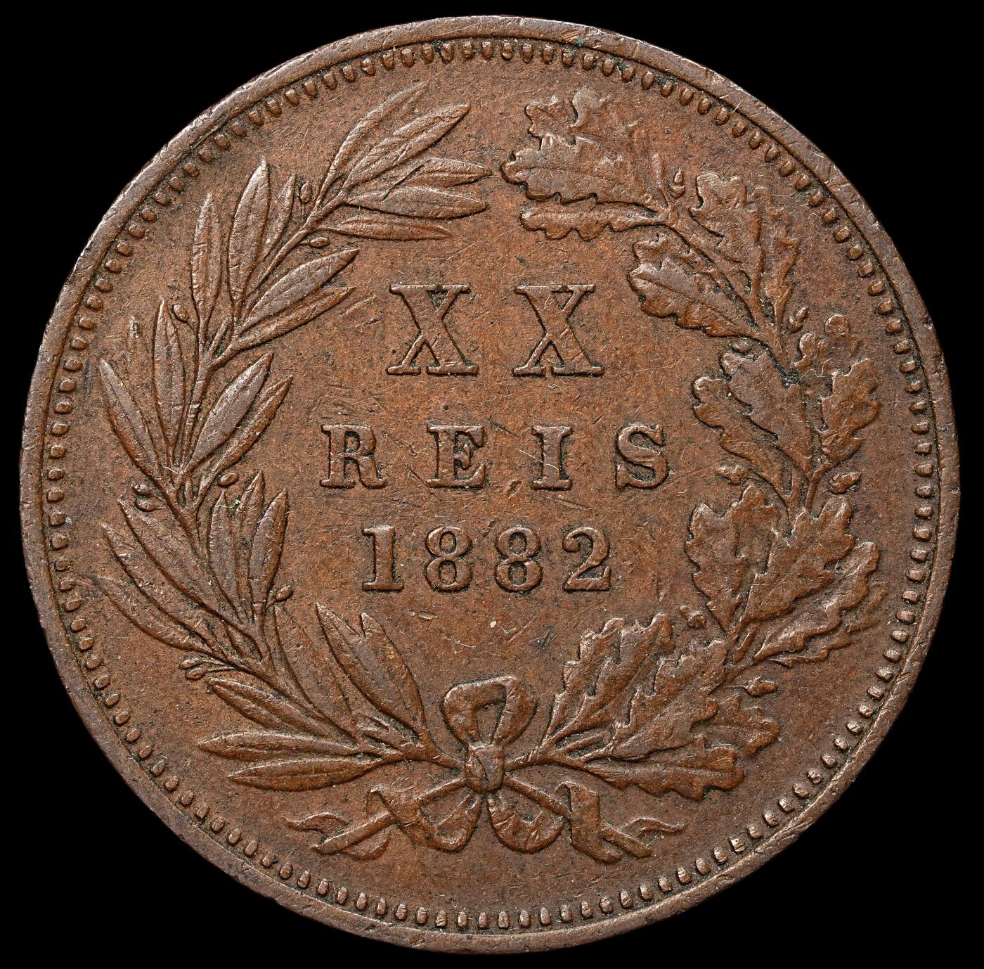 修遠堂世界钱币第103期 1882 年葡萄牙王国 20 雷斯（XX Reis）铜币