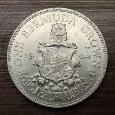 【春节前最后一拍，下一场3.3号】★第139加场★银币专场 不寄存，200包邮。不满200元，支付5元运费。《接受代拍 代送NGC评级》 - 147【无寄存】英属百慕大 1964年 1克朗 银币