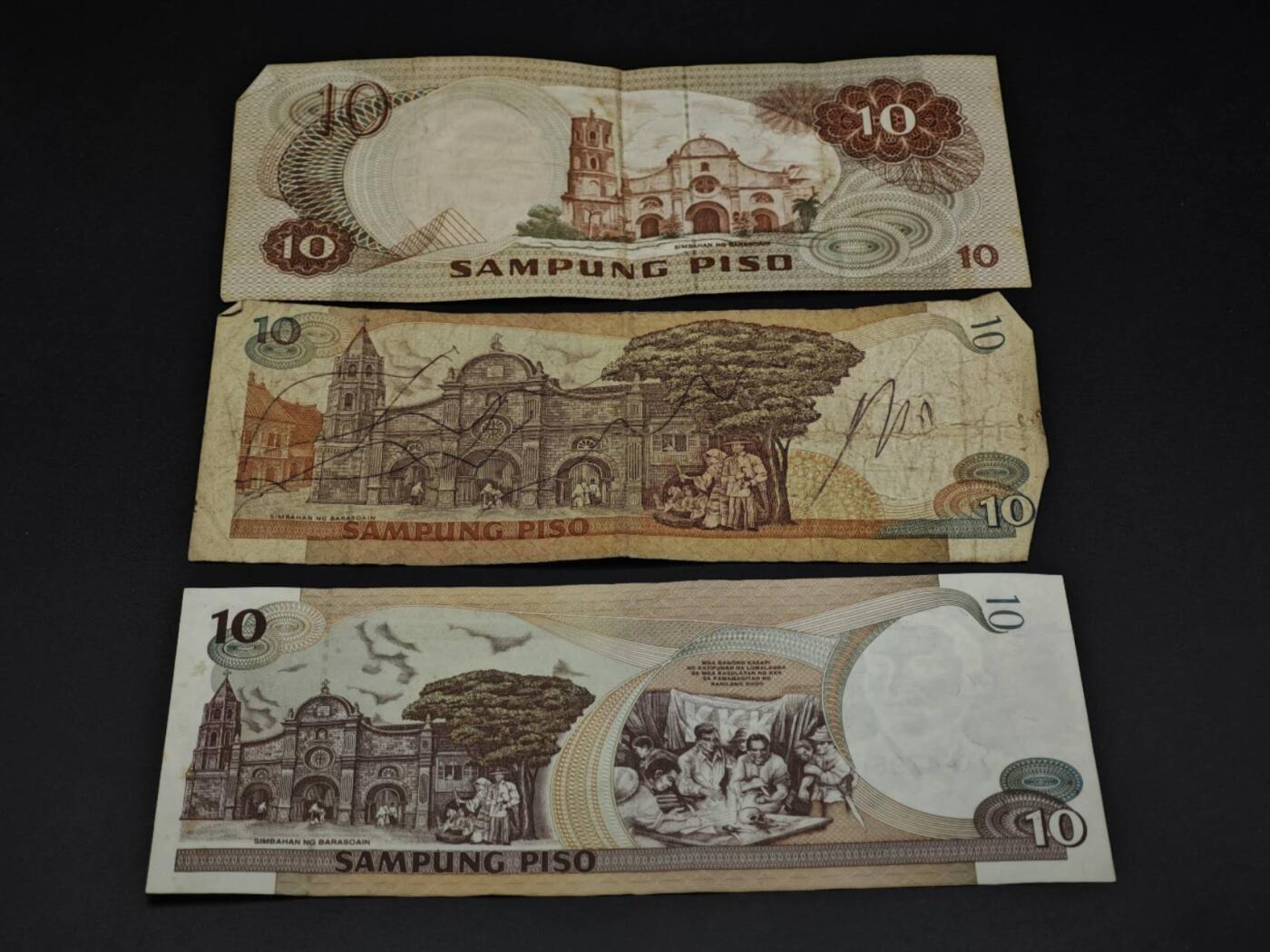 【淘币小摊】实时拍第八百五十九拍   无佣金福利纸币场   满百包邮可预留二周 每周一统一发货   菲律宾10比索纸币3张【有折】