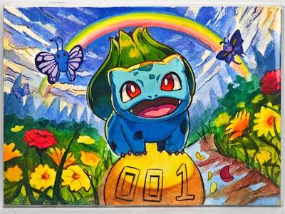 白泽拍卖卡牌手绘专场第32期（愿得长如此 年年物侯新） - 2025 一木手绘卡 妙蛙种子  睡眠羊亲签