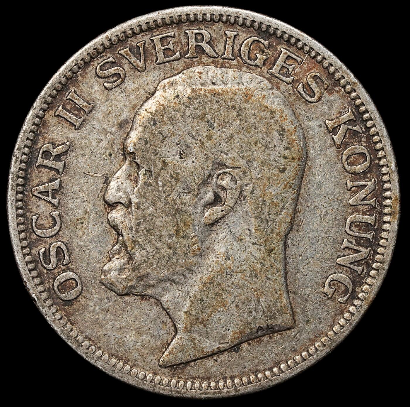 修遠堂世界钱币第103期 1907年瑞典1克朗银币，7.40g，含银80%